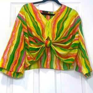 Multicolor tie-off short sleeved blouse 🍉